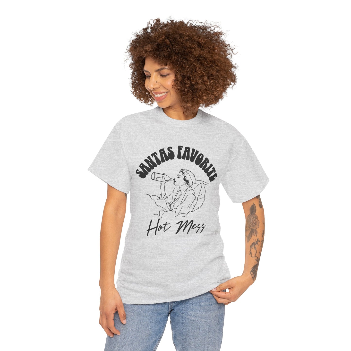 Santa's Favorite Hot Mess Graphic T-Shirt | Funny Holiday Shirt | Cozy Comfort Colors | Unisex Christmas Gift for Men & Women