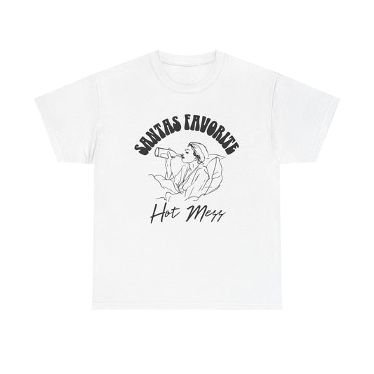 Santa's Favorite Hot Mess Graphic T-Shirt | Funny Holiday Shirt | Cozy Comfort Colors | Unisex Christmas Gift for Men & Women